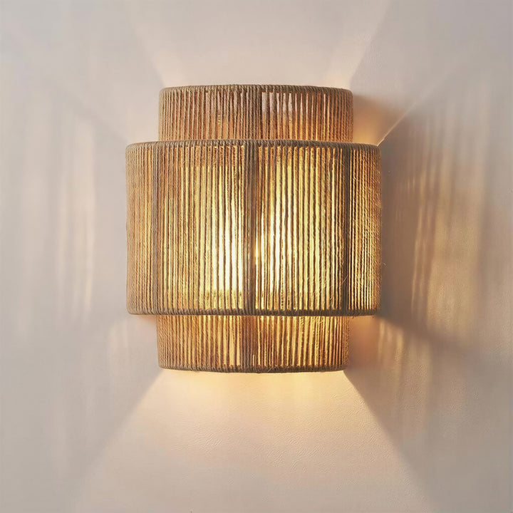 Rattan and Bamboo Wall Light in W 23cm x D 12cm x H 25cm (W 9.1" x D 4.7" x H 9.8")