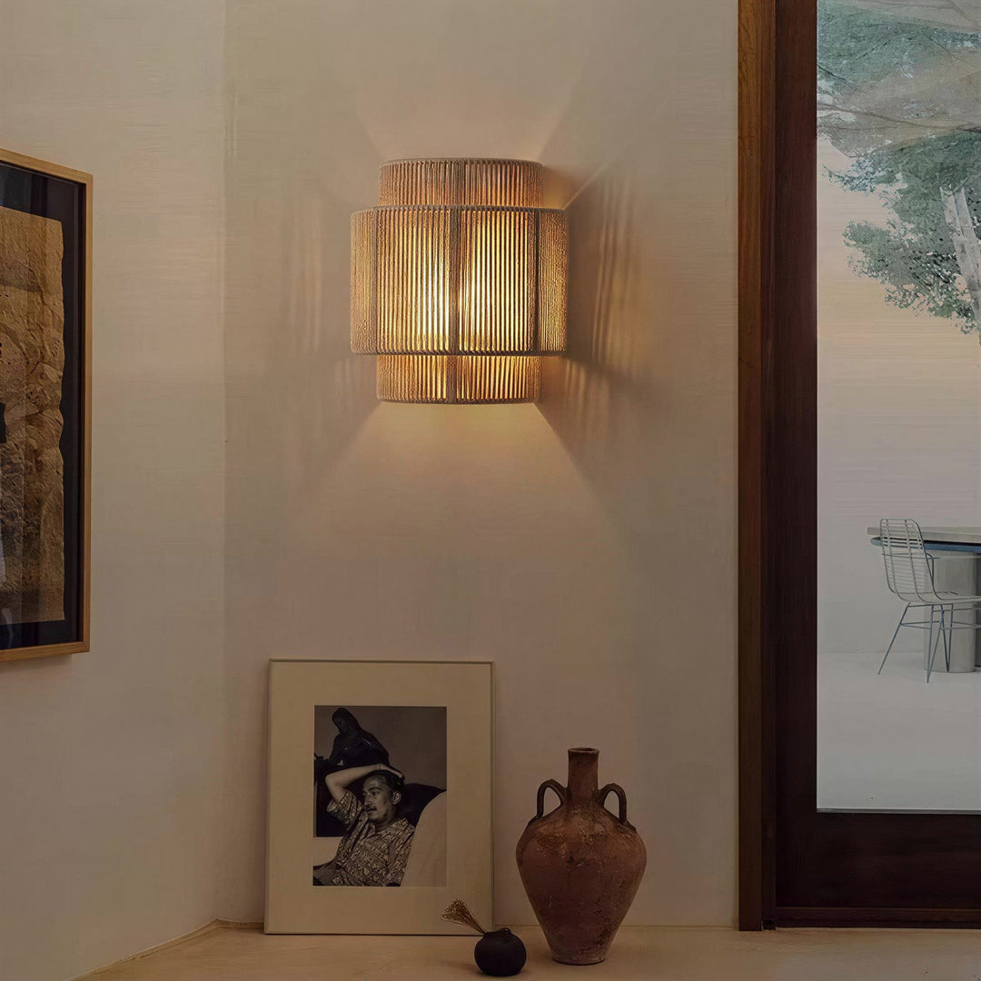 Rattan and Bamboo Wall Light - View 7