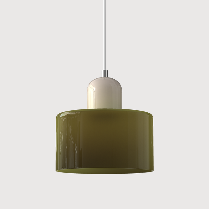 Bauhaus Coloured Glass Pendant Light in Army Green