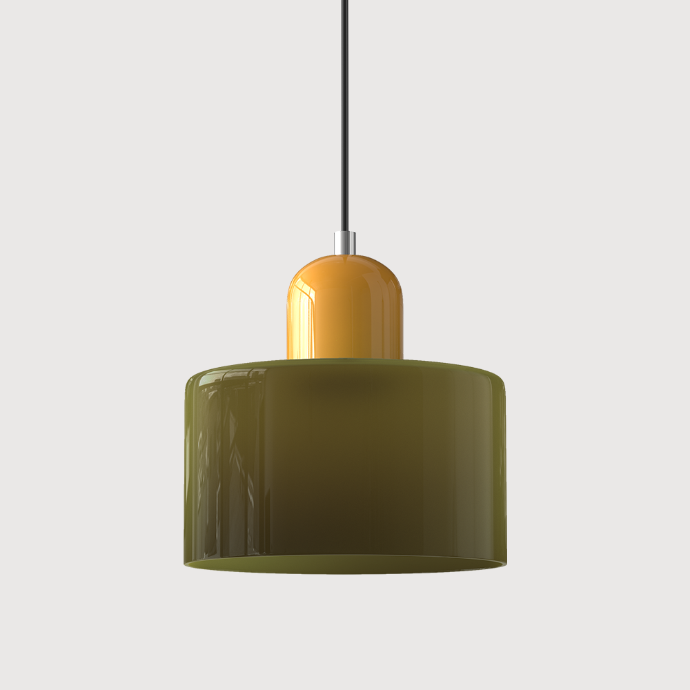 Bauhaus Coloured Glass Pendant Light in Army Green - View 2