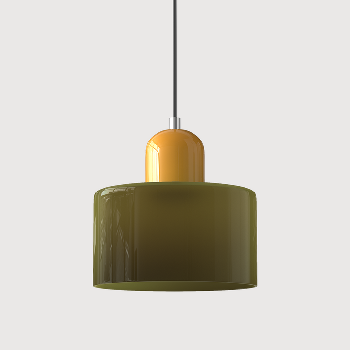 Bauhaus Coloured Glass Pendant Light in Army Green - View 2