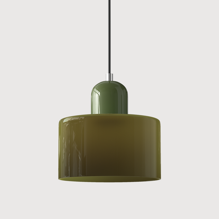 Bauhaus Coloured Glass Pendant Light in Army Green - View 3