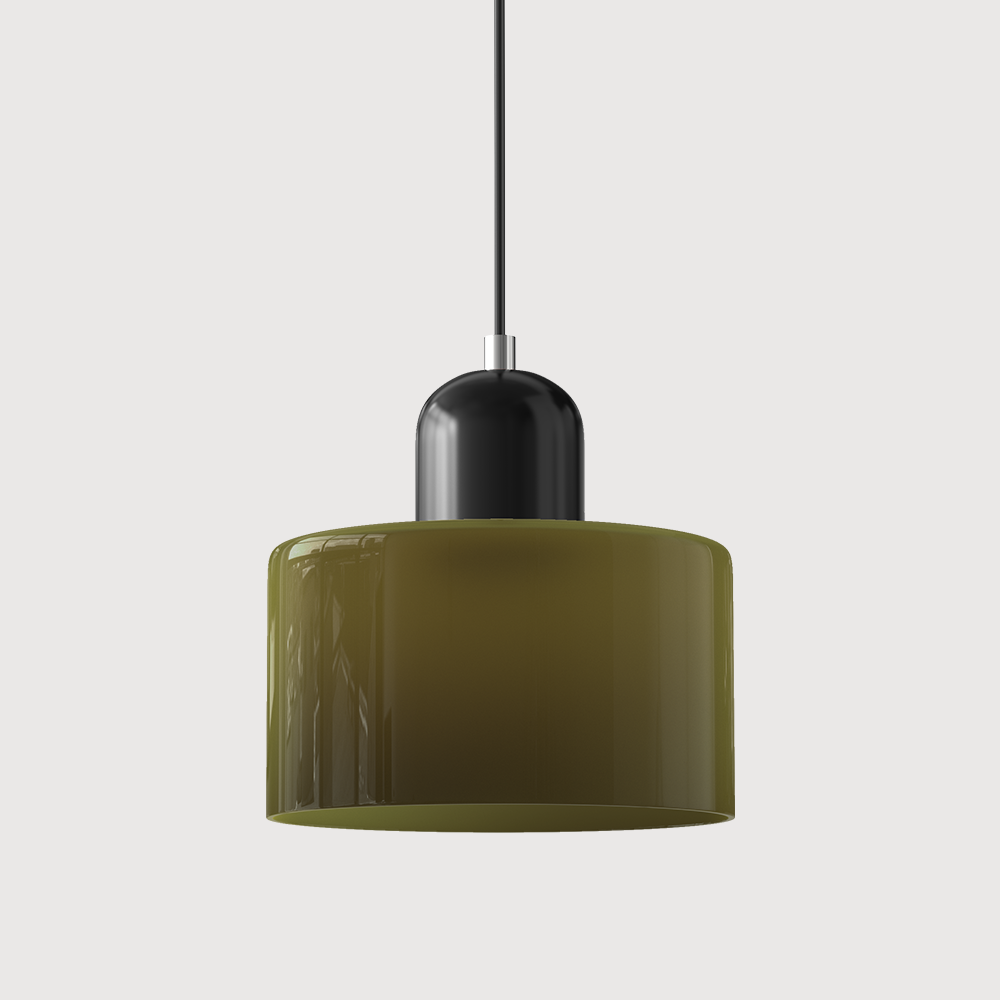 Bauhaus Coloured Glass Pendant Light in Army Green - View 4