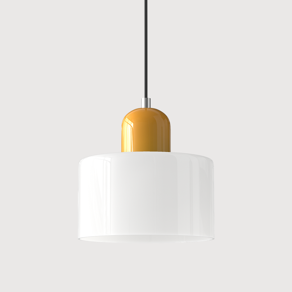 Bauhaus Coloured Glass Pendant Light in White - View 2