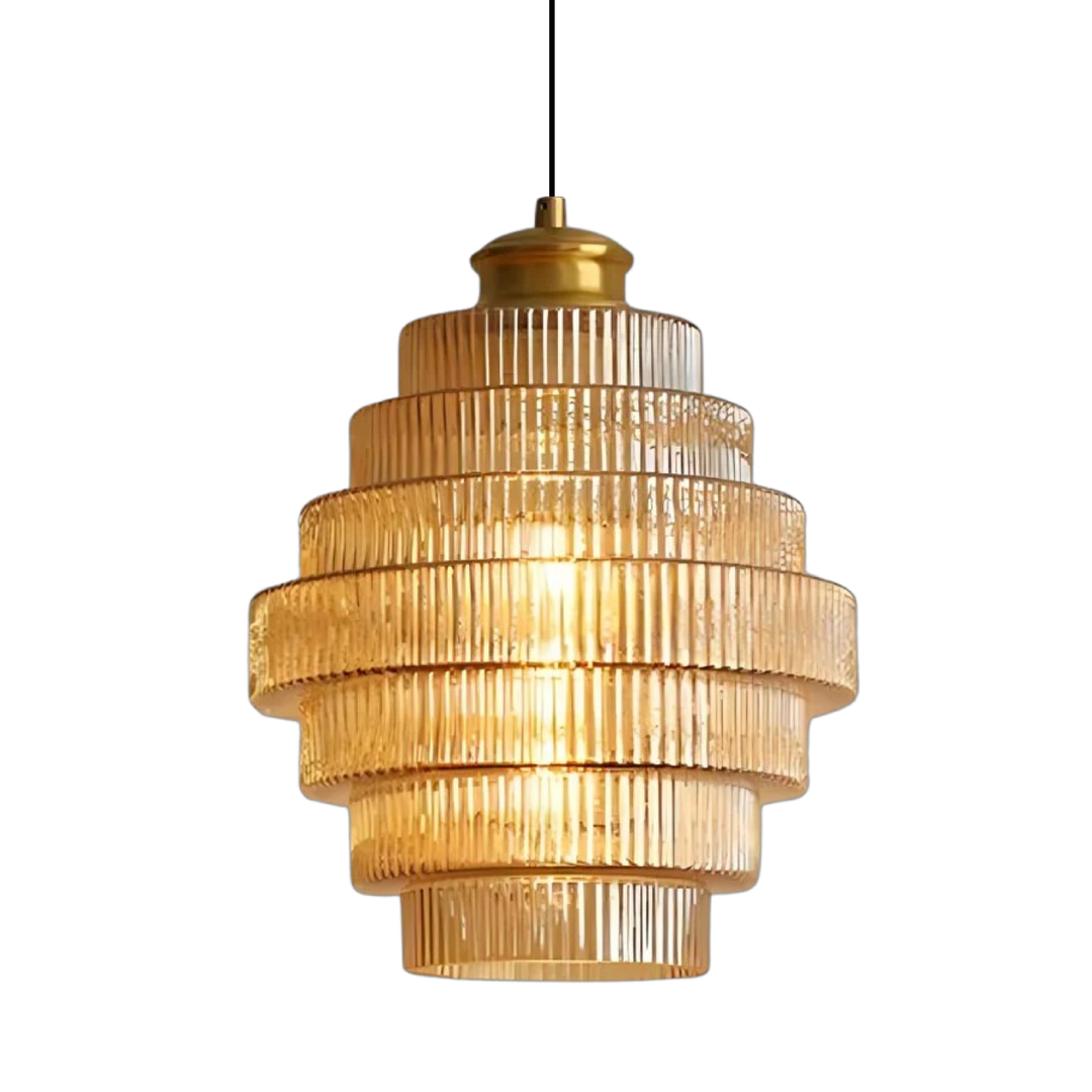 Vintage Tiered Glass Pendant Light in Amber