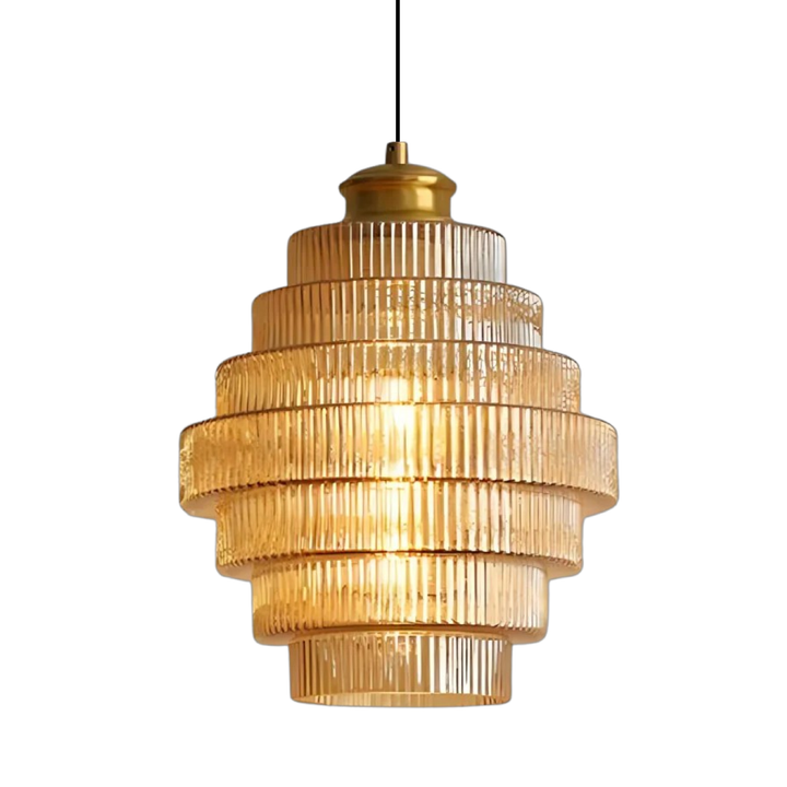 Vintage Tiered Glass Pendant Light in Amber