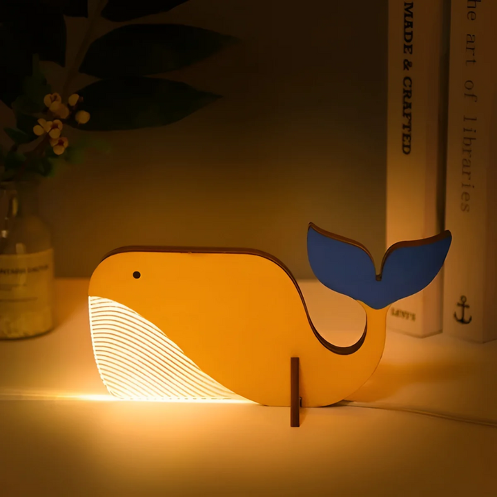 Nordic Wooden Animal LED Table Lamp in Whale, 20 x 10 cm