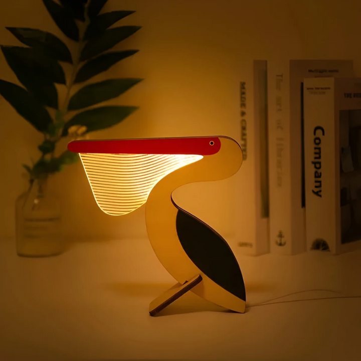 Nordic Wooden Animal LED Table Lamp in Pelican, 17 x 17 cm