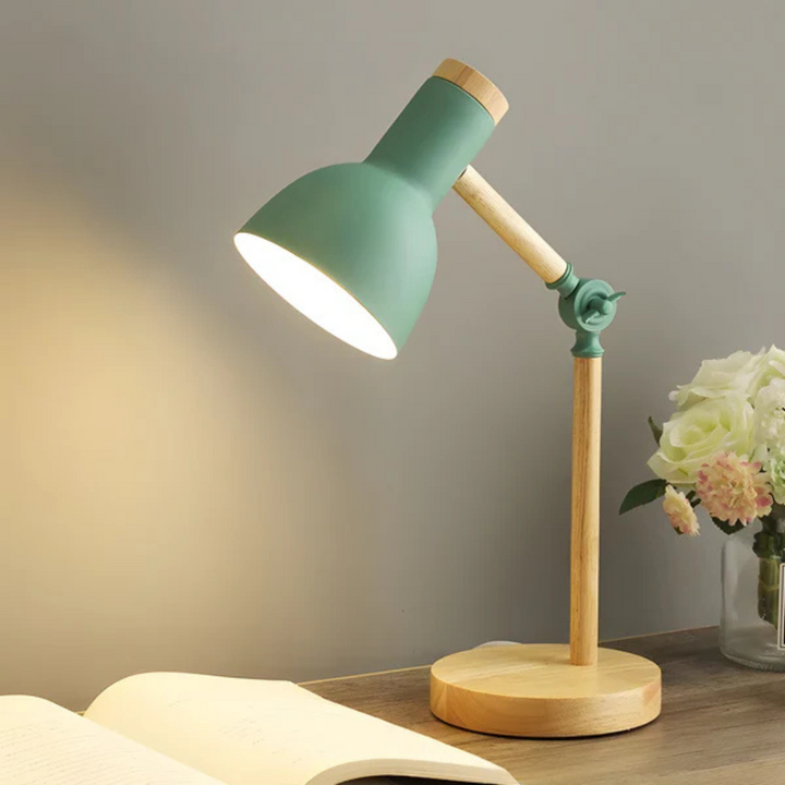 Adjustable LED Table Lamp with Wooden and Metal Design - Modern Bedside or Desk Lamp for Bedroom and Study 0