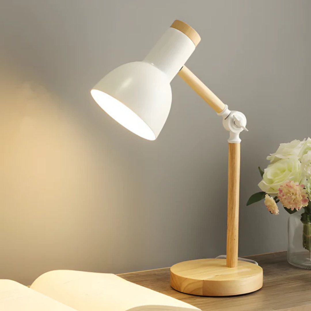 Adjustable LED Table Lamp with Wooden and Metal Design - Modern Bedside or Desk Lamp for Bedroom and Study 1