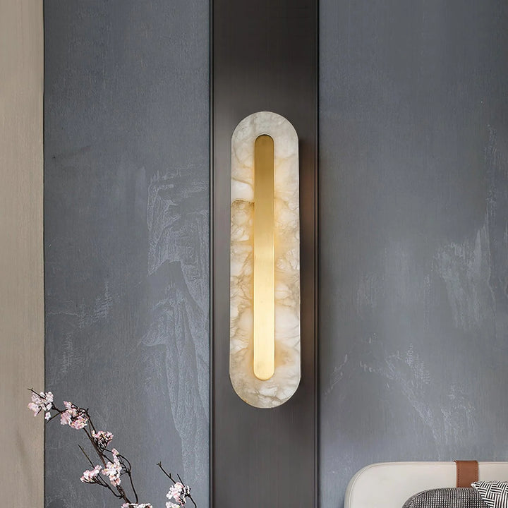 Alabaster Wall Sconce with Brass Inlay - View 2
