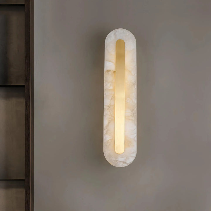 Alabaster Wall Sconce with Brass Inlay - View 3