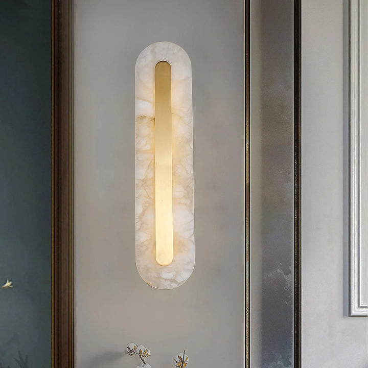 Alabaster Wall Sconce with Brass Inlay - View 4
