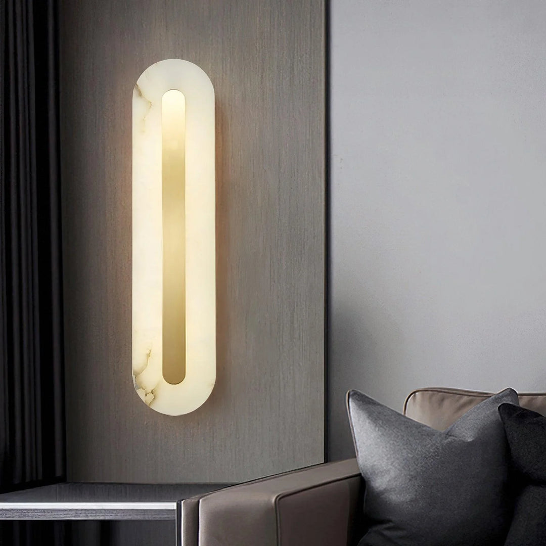 Alabaster Wall Sconce with Brass Inlay - View 5