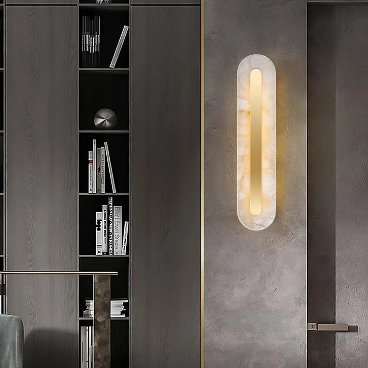 Alabaster Wall Sconce with Brass Inlay - View 6