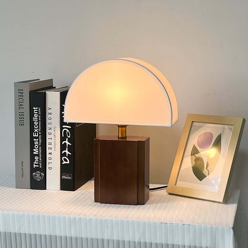 Arched Wood and Linen Table Lamp, 33cm
