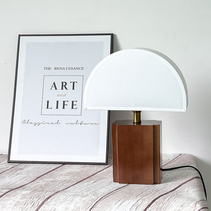 Arched Wood and Linen Table Lamp, 33cm