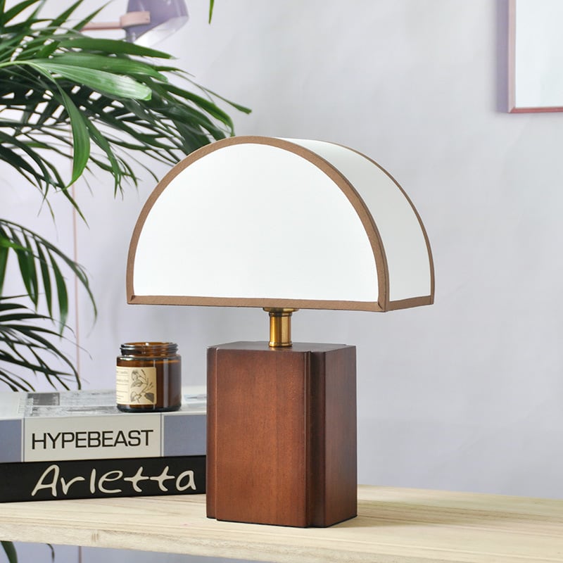 Arched Wood and Linen Table Lamp, 33cm