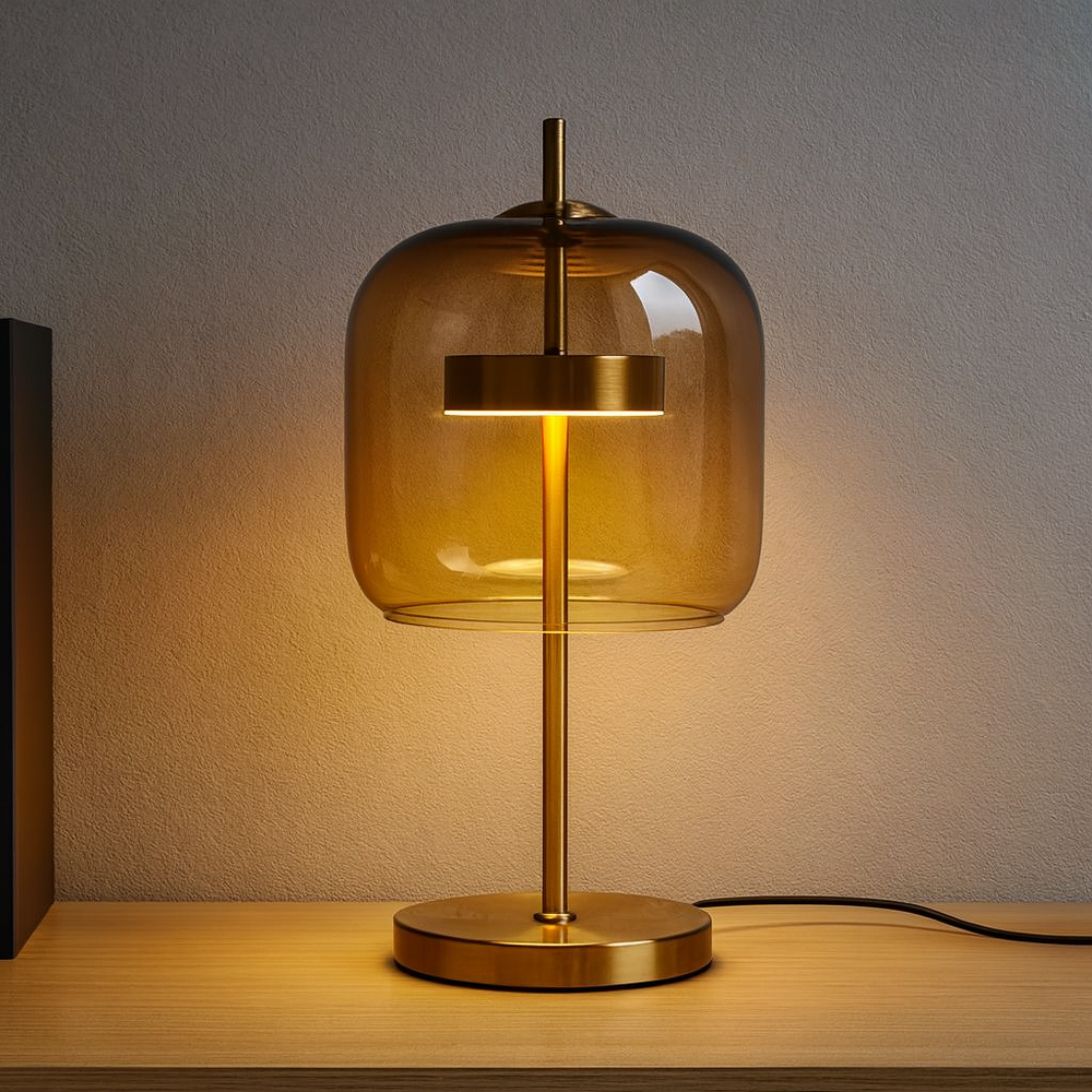Glass Dome Table Lamp in Amber