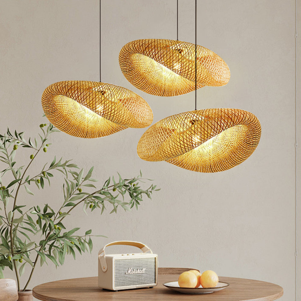 Bamboo Pendant Light - Scandinavian Design with Adjustable Height and LED Bulb 0