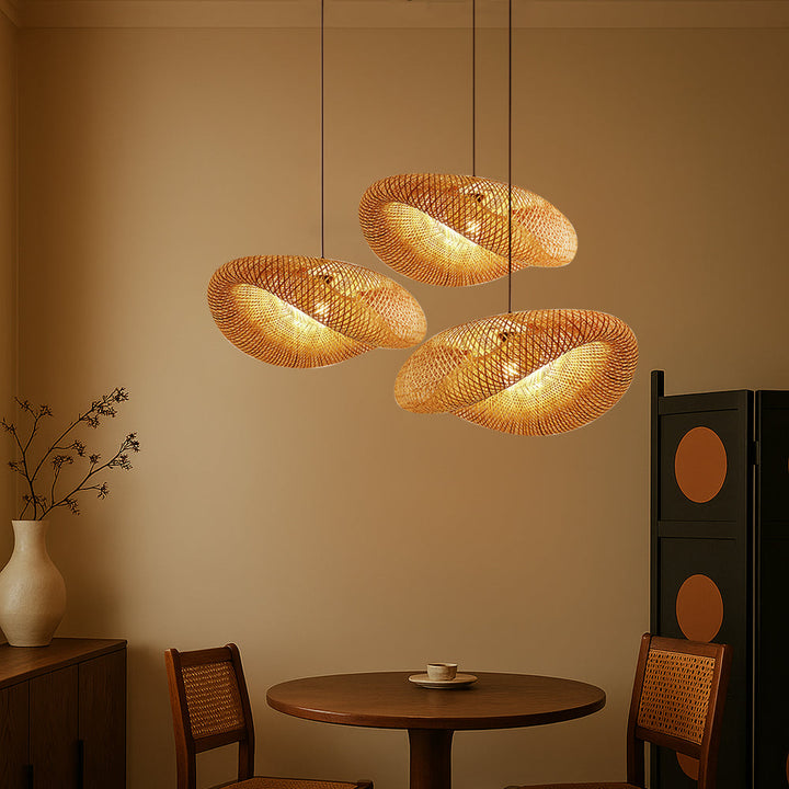 Bamboo Pendant Light - Scandinavian Design with Adjustable Height and LED Bulb 2