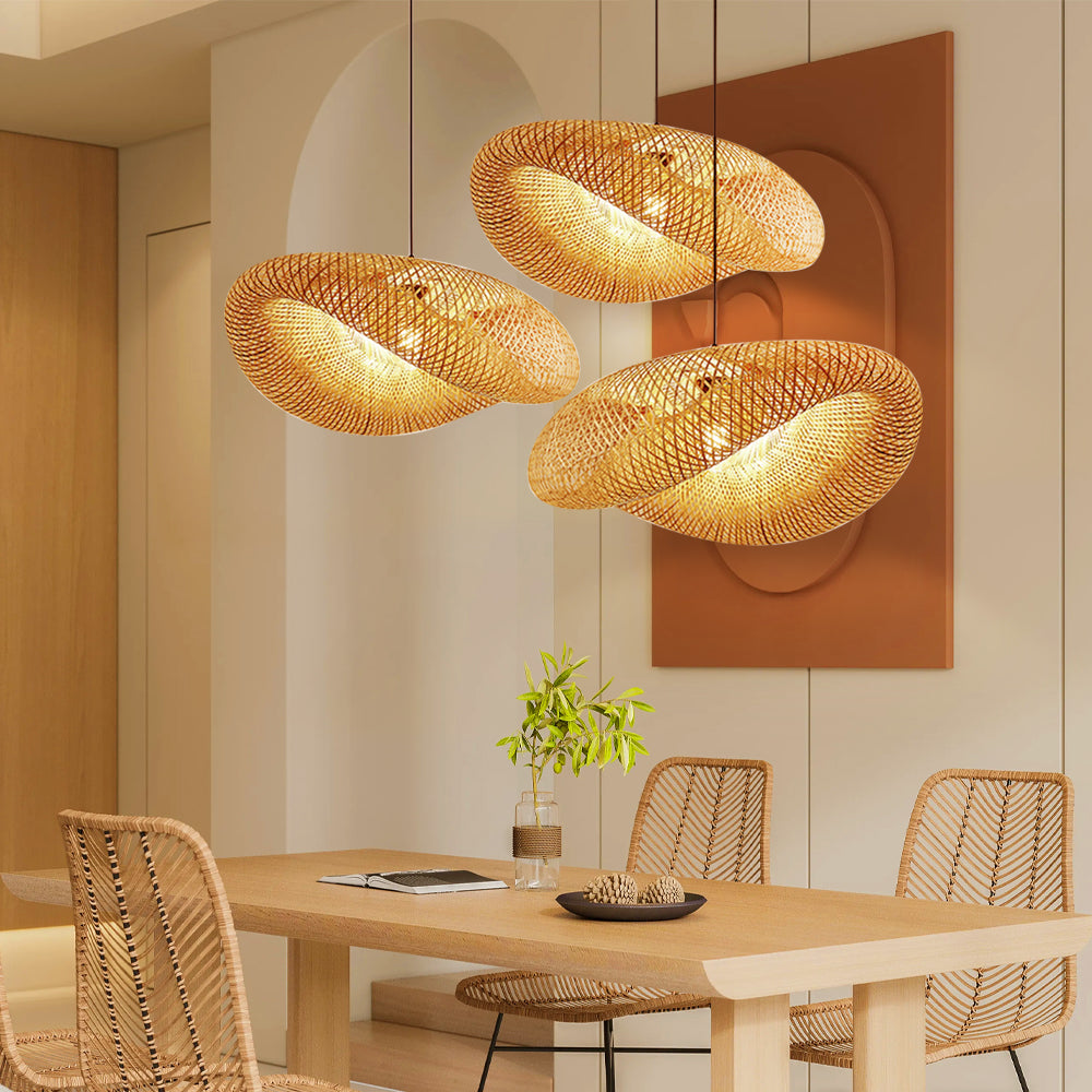Bamboo Pendant Light - Scandinavian Design with Adjustable Height and LED Bulb 3