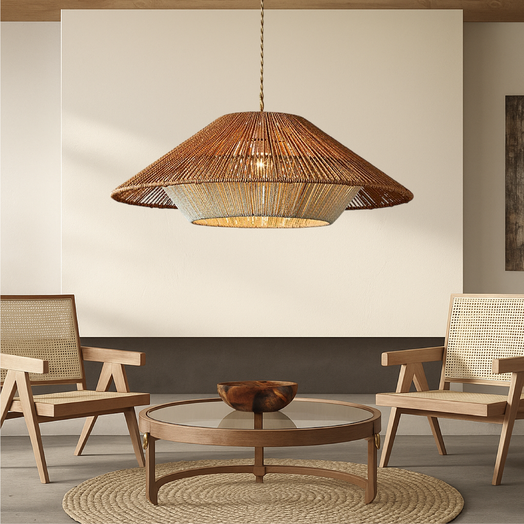 Bamboo Woven Pendant Light with Adjustable Height - LED Hanging Light for Kitchen and Dining Room 1