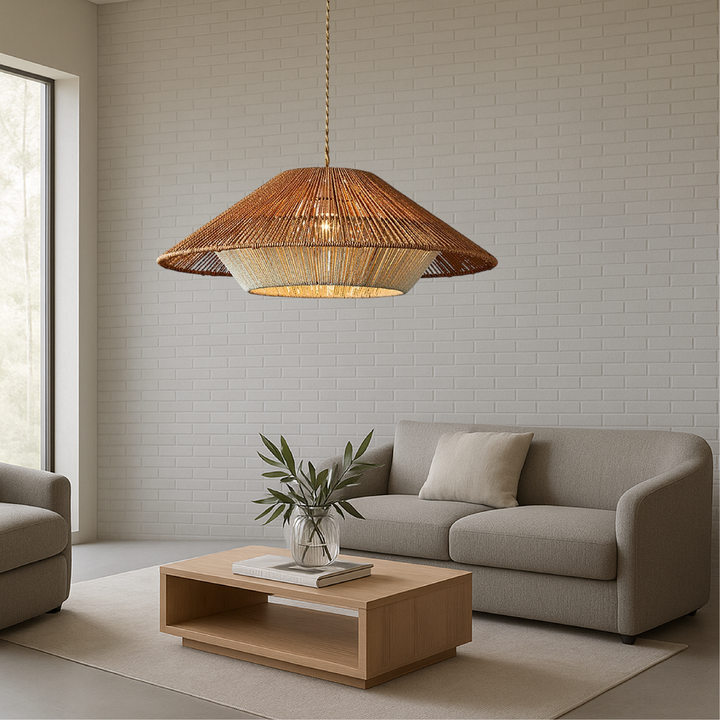 Bamboo Woven Pendant Light with Adjustable Height - LED Hanging Light for Kitchen and Dining Room 2