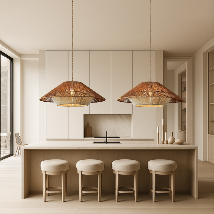 Bamboo Woven Pendant Light with Adjustable Height - LED Hanging Light for Kitchen and Dining Room 5