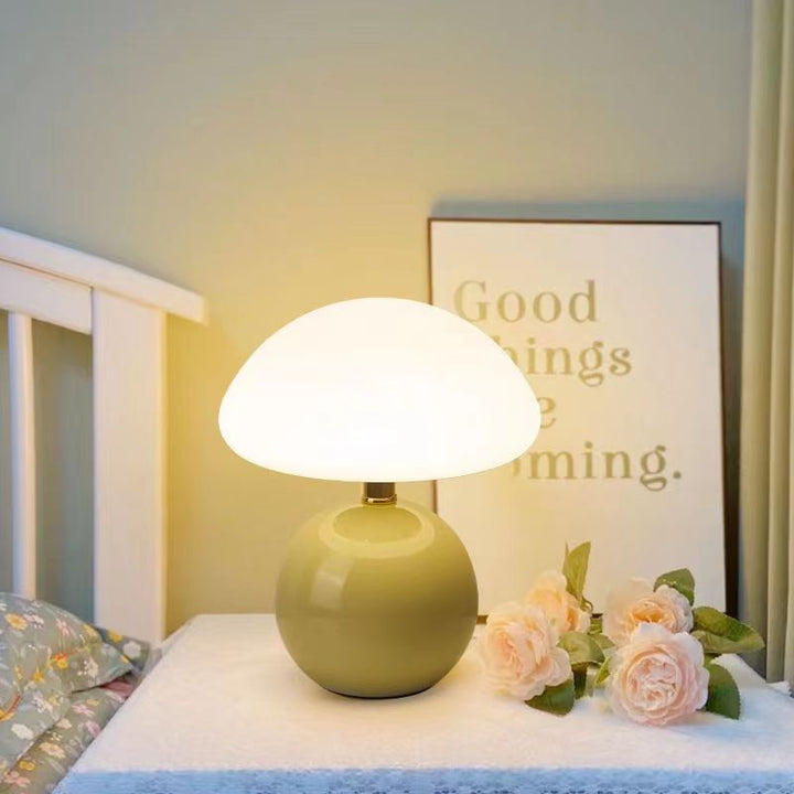 Bauhaus-Inspired Cream White Mushroom Table Lamp - Elegant Ambient Lighting for Living Room and Bedroom 2