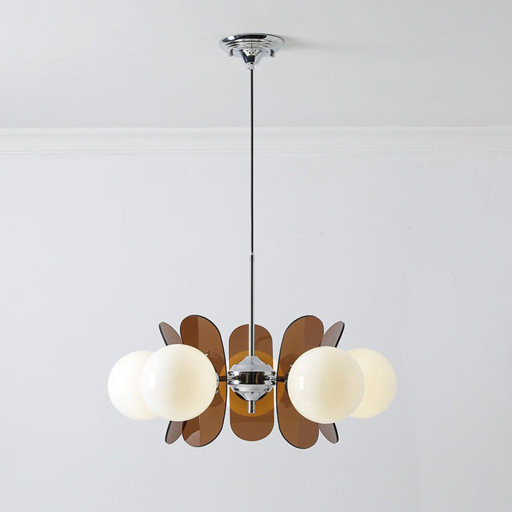 Bauhaus 5-Head Chandelier with Opal Glass Globes - Modern Mid-Century Design 0