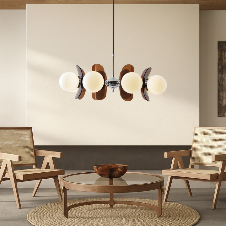 Bauhaus 5-Head Chandelier with Opal Glass Globes - Modern Mid-Century Design 1