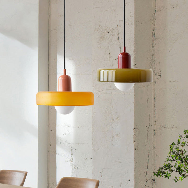 Bauhaus Colored Glass Pendant Light - Adjustable Height with LED Compatibility 1