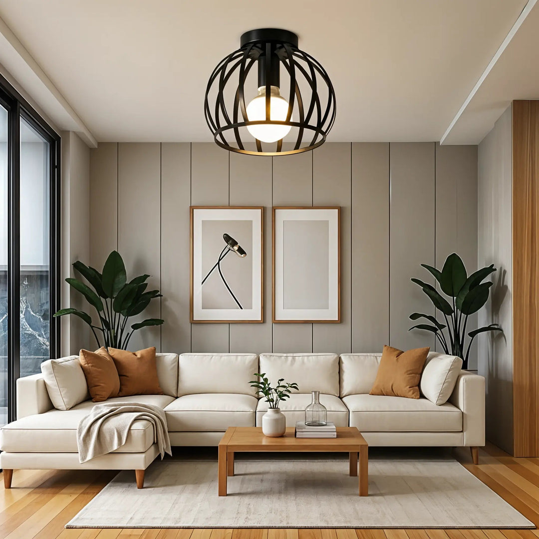 Black Industrial Flush Mount Ceiling Light Fixture for Bedrooms, Bathrooms, and Hallways - 360-Degree Illumination 2