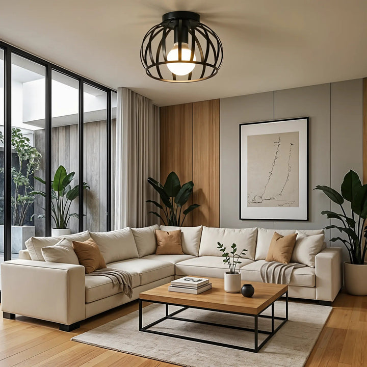 Black Industrial Flush Mount Ceiling Light Fixture for Bedrooms, Bathrooms, and Hallways - 360-Degree Illumination 3