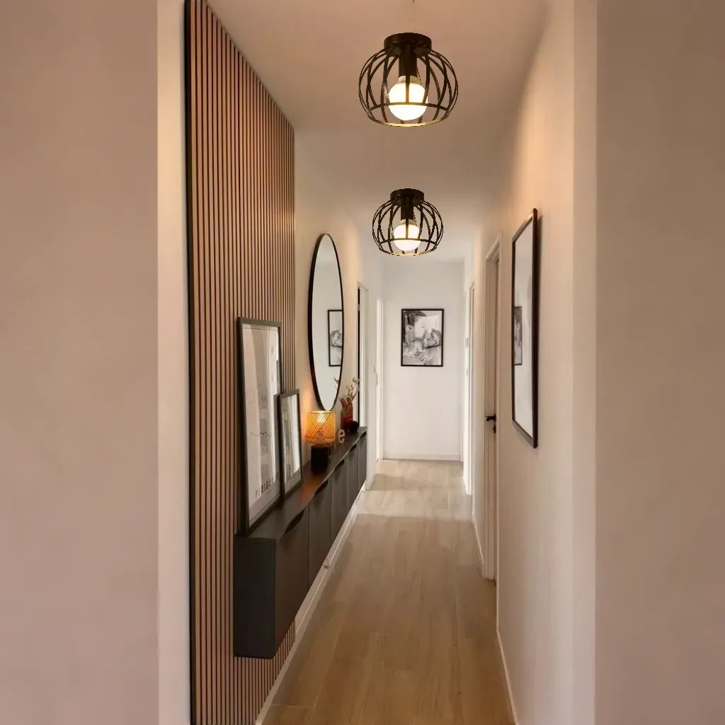 Black Industrial Flush Mount Ceiling Light Fixture for Bedrooms, Bathrooms, and Hallways - 360-Degree Illumination 7