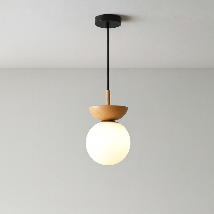 Minimalist Japanese Globe Pendant Lamp in Light Wood