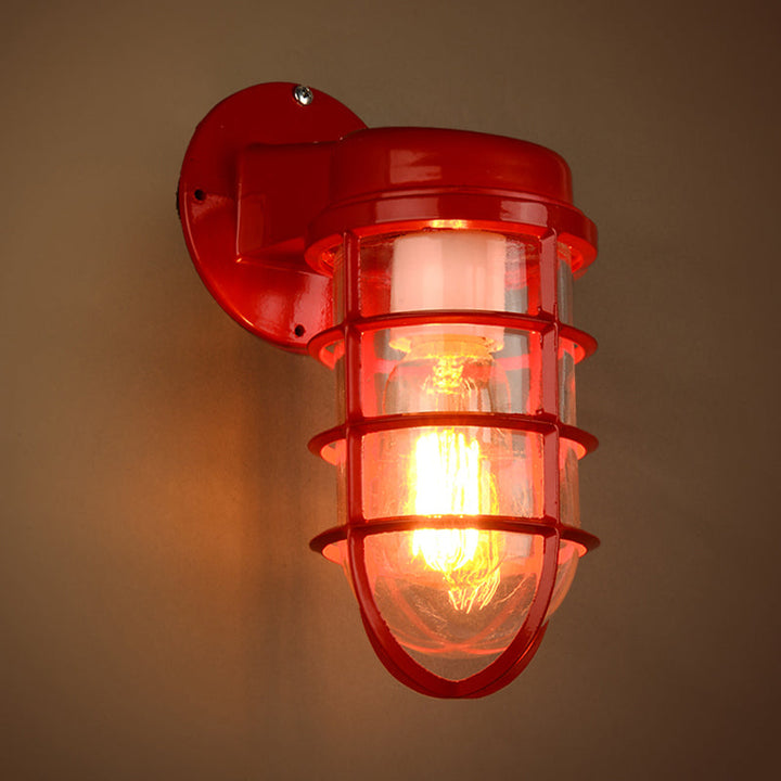 Coastal Outdoor Wall Light with Metal Cage - Nautical Style for Porches and Patios 0