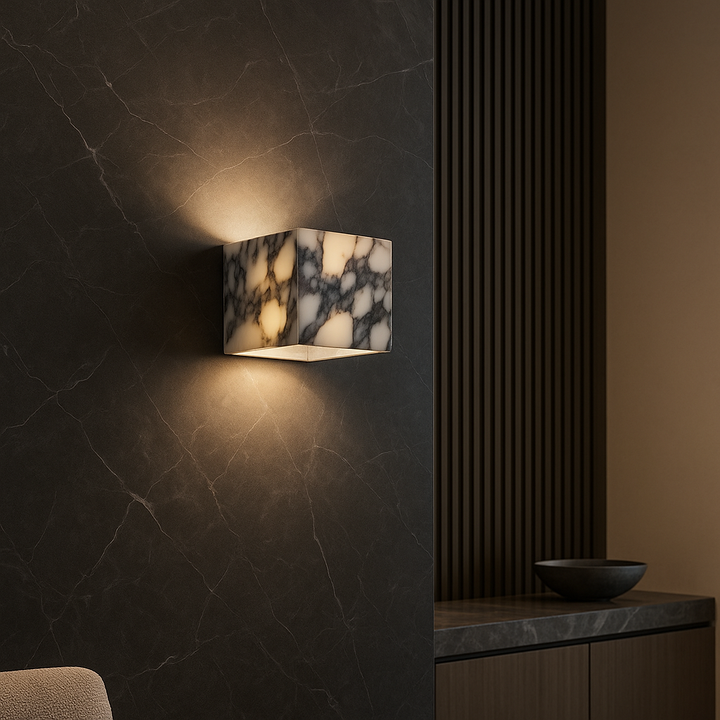 Contemporary Marble Cube Wall Light - Elegant LED Fixture for Hallway, Bedroom, or Living Room 0