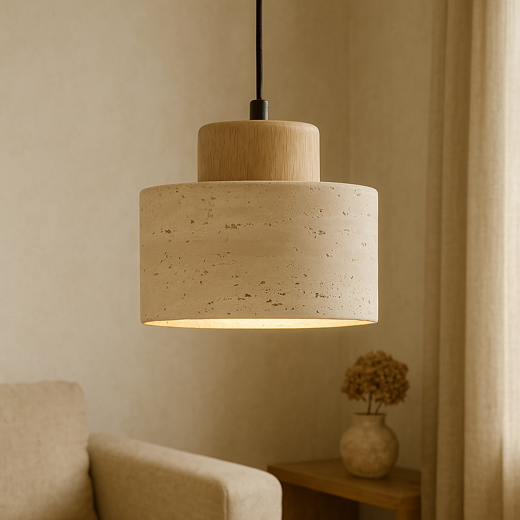 Contemporary Travertine Stone Pendant Light - Adjustable Height for Kitchen Island and Dining Spaces, LED Compatible, Dimmable 3