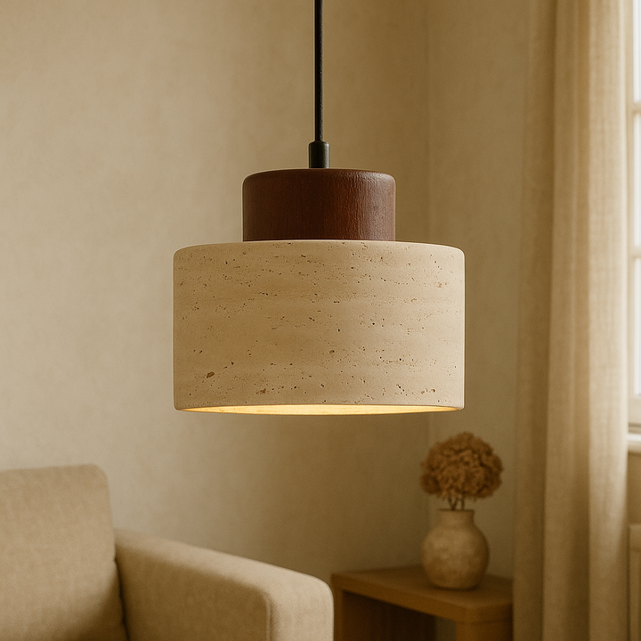 Contemporary Travertine Stone Pendant Light - Adjustable Height for Kitchen Island and Dining Spaces, LED Compatible, Dimmable 4