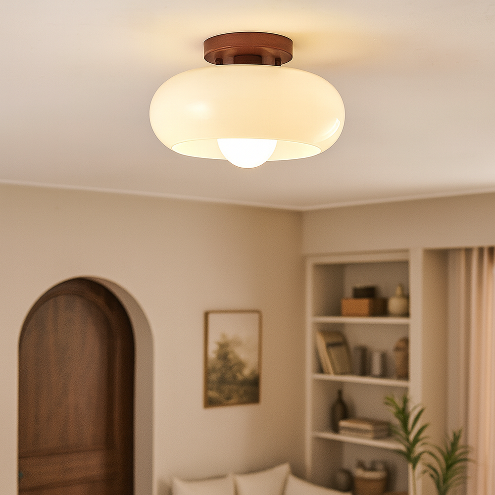 Cream Flush Mount Ceiling Light Fixture - Elegant LED Ceiling Light for Bedroom and Living Room, Modern Bauhaus Design 1