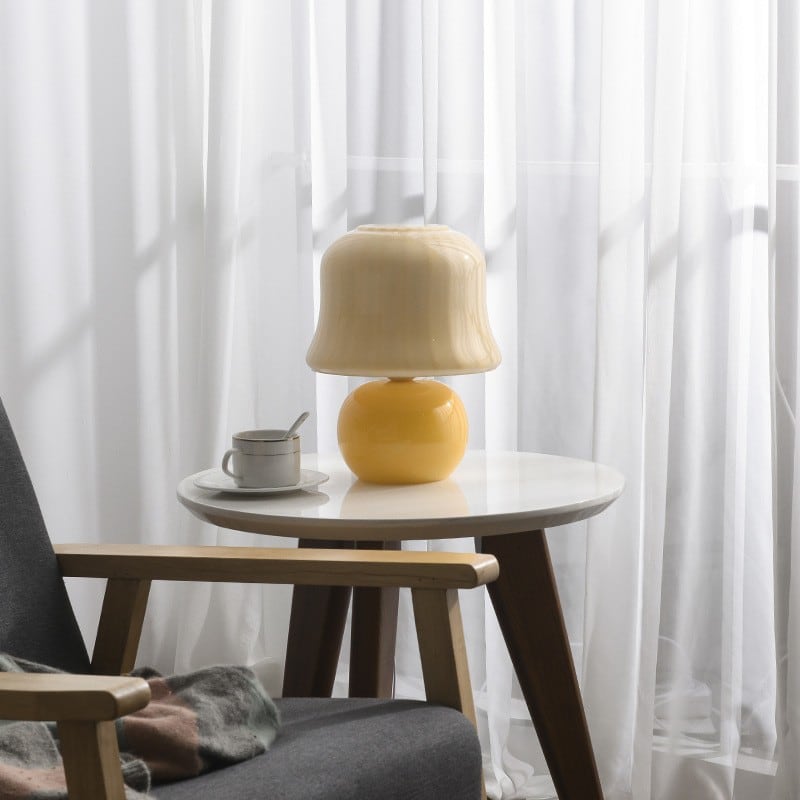 Cream Glass Mushroom Table Lamp, E14