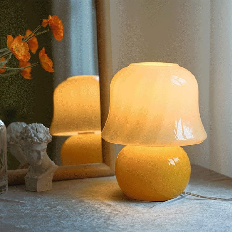Cream Glass Mushroom Table Lamp, E14