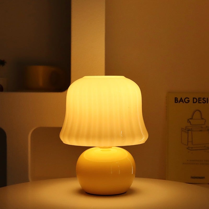 Cream Glass Mushroom Table Lamp, E14