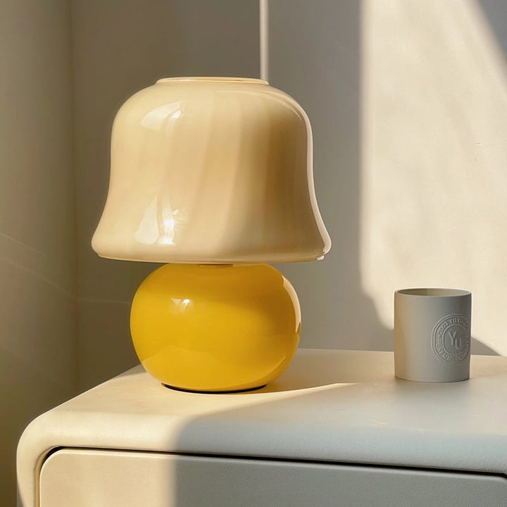 Cream Glass Mushroom Table Lamp, E14