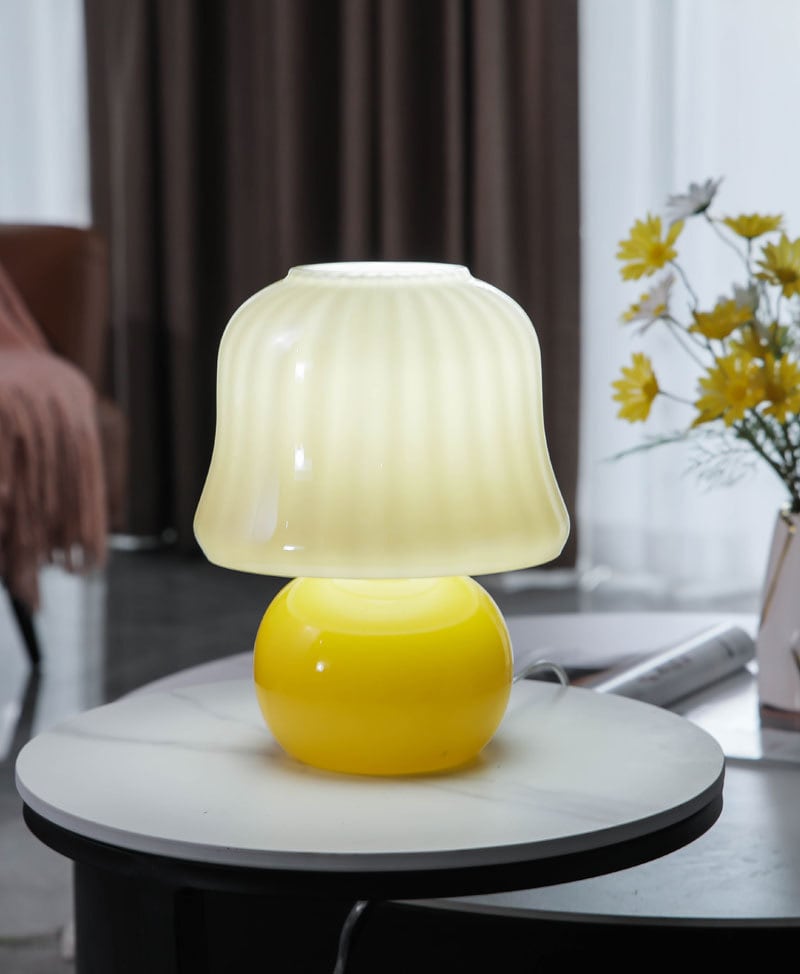 Cream Glass Mushroom Table Lamp, E14