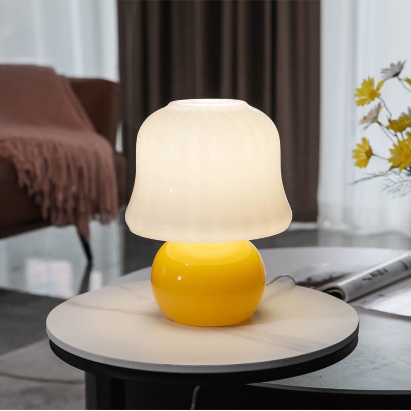 Cream Glass Mushroom Table Lamp, E14