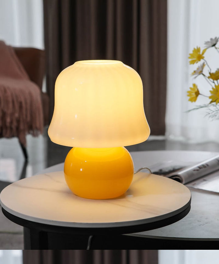 Cream Glass Mushroom Table Lamp, E14