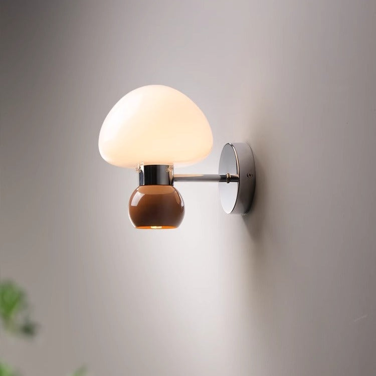 Cream Glass Mushroom Wall Sconce, G9